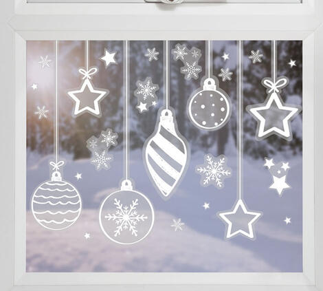 Stickers da Finestra Palline di Natale e Fiocchi di Neve  